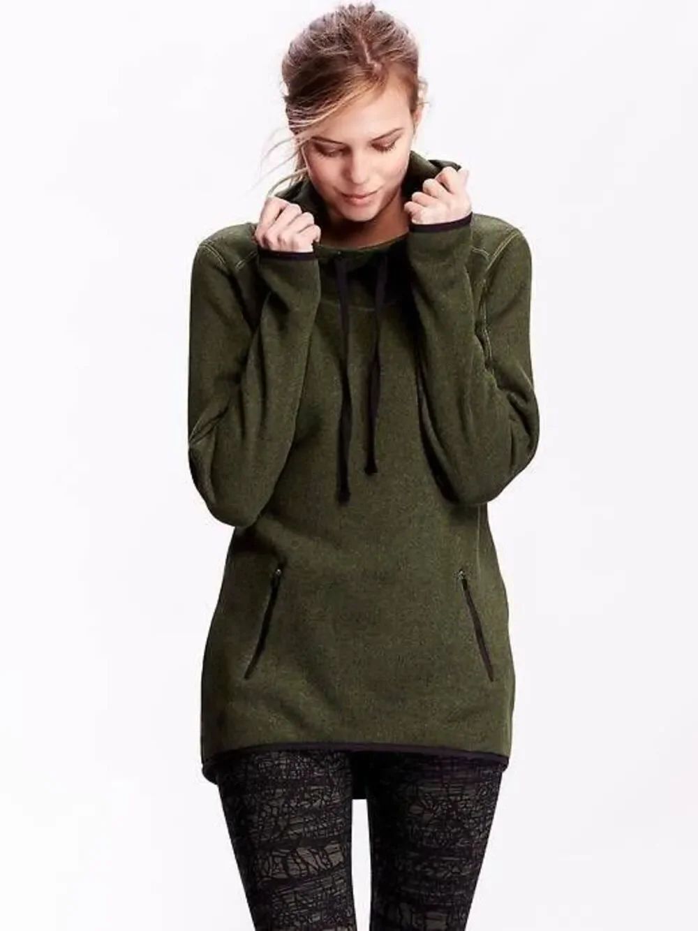 Old Navy Active Hoodie Sweatshirt Womens  Medium Green Thumb Hole Zip Pockets Si